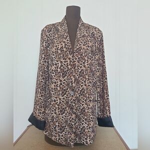 Vintage Anna Leopard Print Satin Blazer -  Animal Print - Oversized